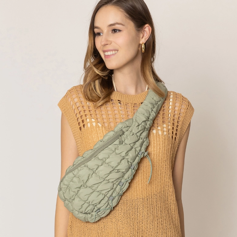 Sage Green Quilted Puffer Sling Bag