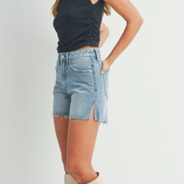 Side Slit Denim Shorts