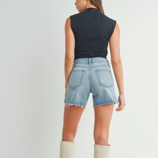 Side Slit Denim Shorts