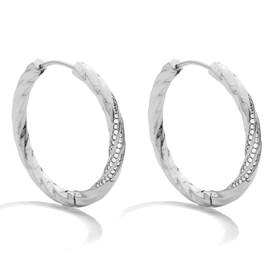 Large Silver Twist Hoops with Sparkle