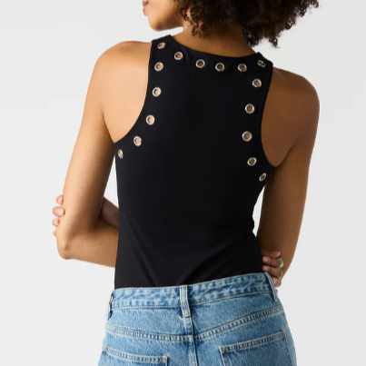 Steve Madden Black Nico Grommet Bodysuit