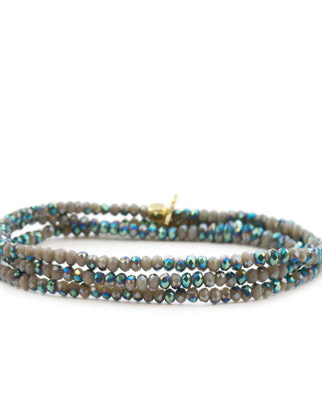 Green Grey Stretch Crystal Beaded Wrap Bracelet - Shop Simply Apparel