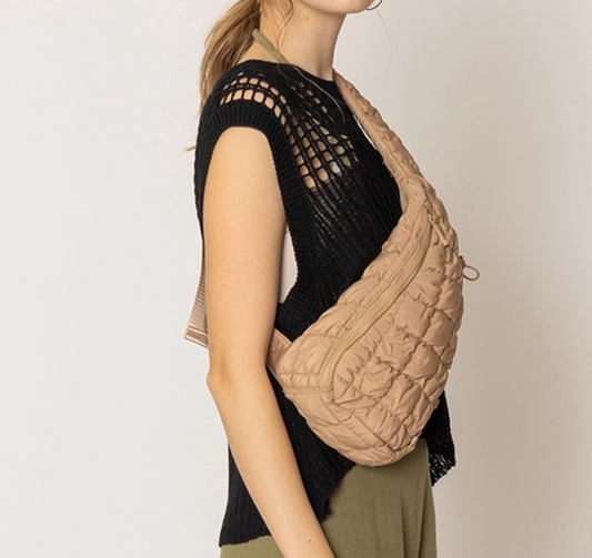 Tan Quilted Puffer Sling Bag