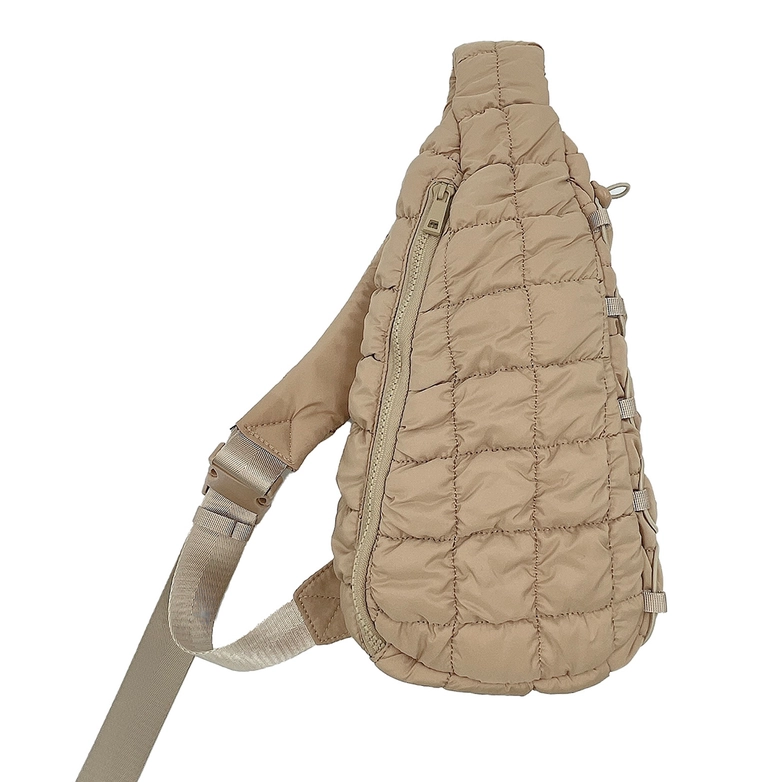 Tan Quilted Puffer Sling Bag