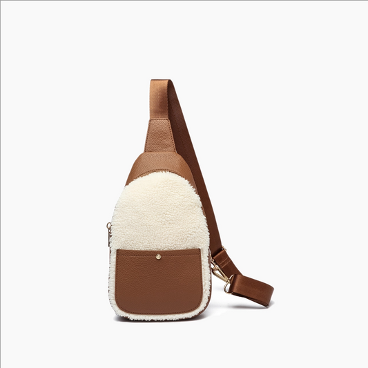 Camel Sherpa Faux Leather Sling Bag