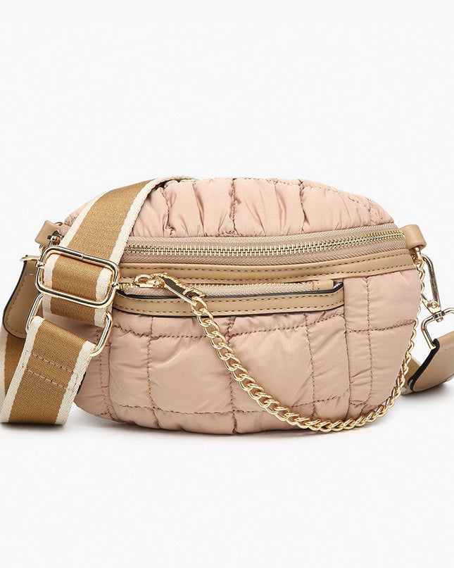 Taupe Quilted Nylon Belt Bag w/ Guitar Strap - Shop Simply Apparel