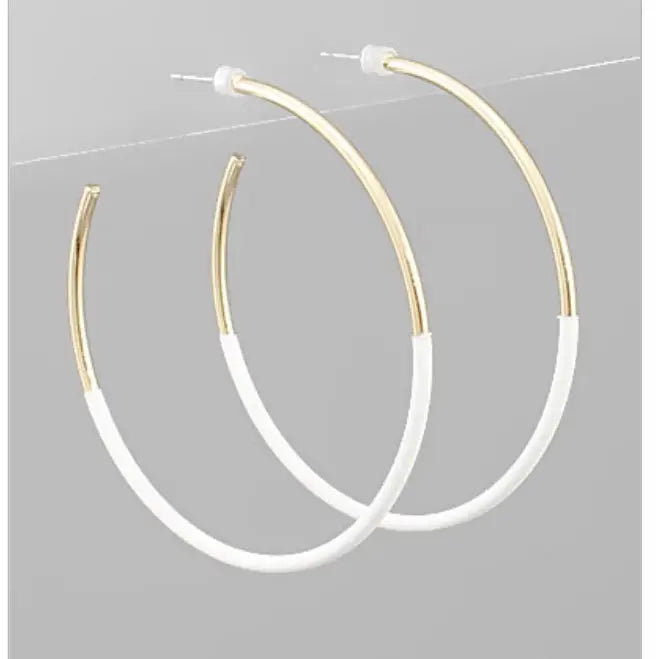 White/Gold Skinny Hoop Earrings