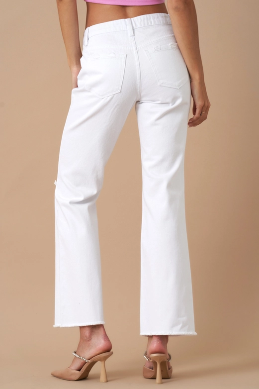 High Rise Slim Straight Relaxed White Denim - Shop Simply Apparel