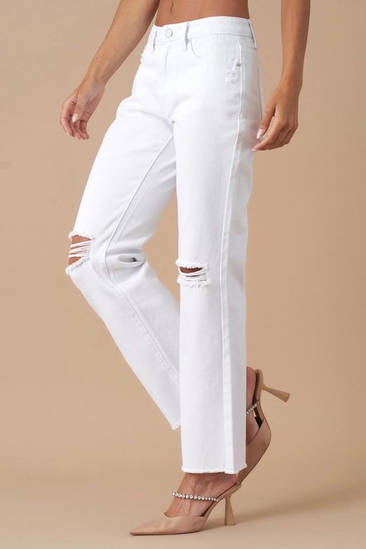 High Rise Slim Straight Relaxed White Denim - Shop Simply Apparel