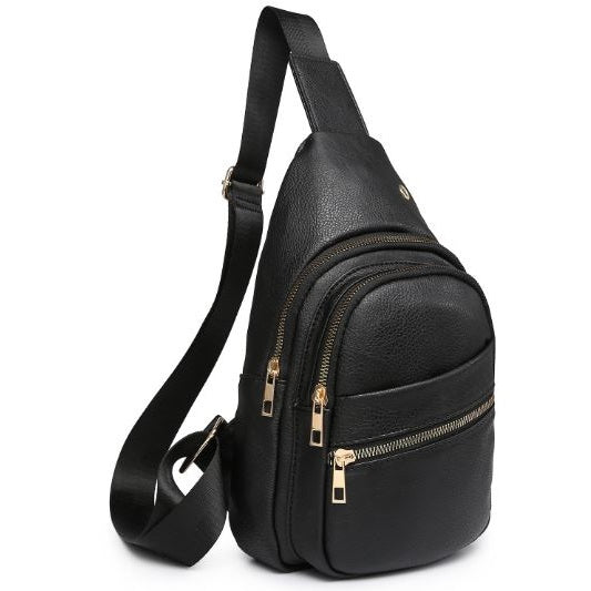 Black Faux Leather Sling Backpack